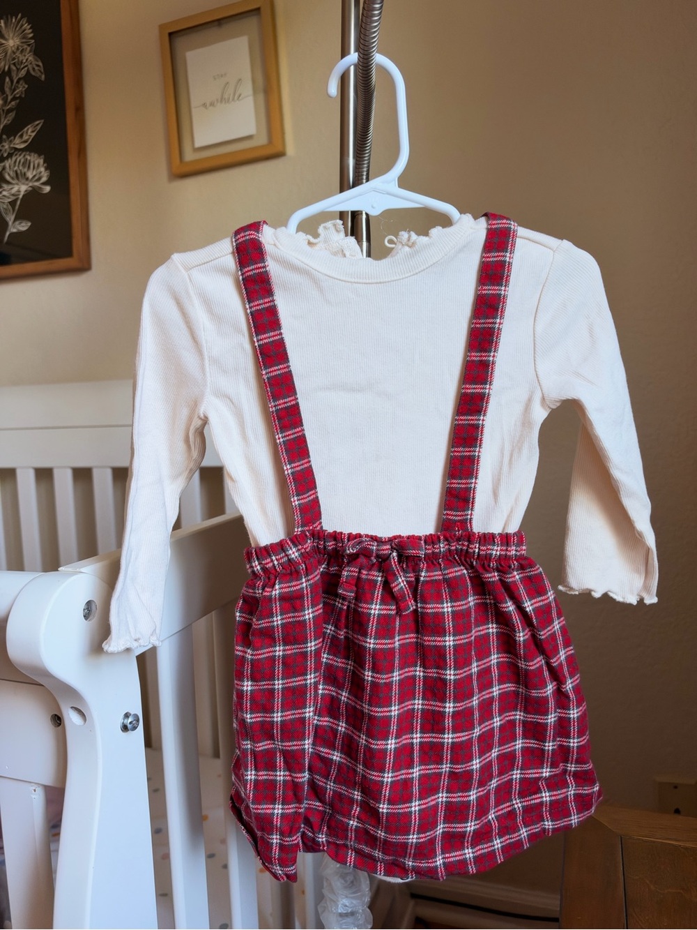 Toddler Red Plaid Suspender Skirt xmas theme